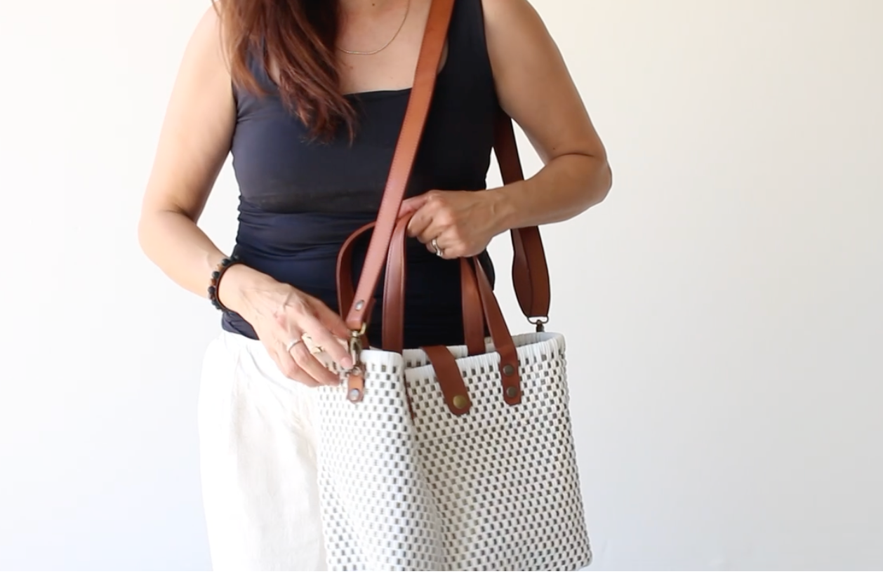 MexiMexi Royal Blue Checkered Bag β Handmade Tote with Leather Handles